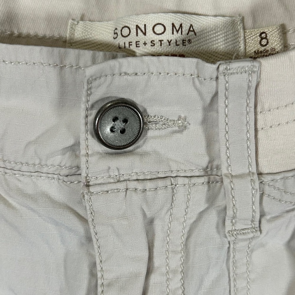 Sonoma Life Style Skimmer Khaki Cargo Pants Beige Womens Size 8 Utility Cropped - Picture 2 of 10